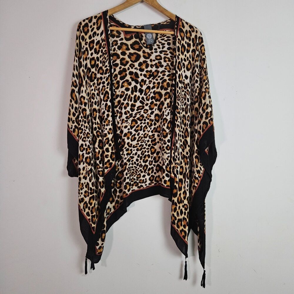 Vince Camuto Kmono Top One Size Brown Leopard Print Boho Casual